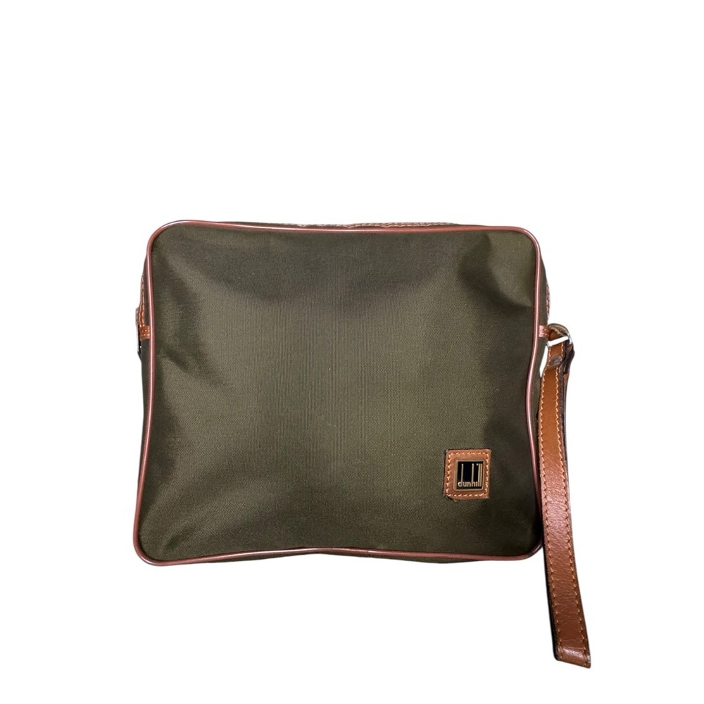 Dunhill Olive Green Leather-Trimmed Men's Toiletry Bag